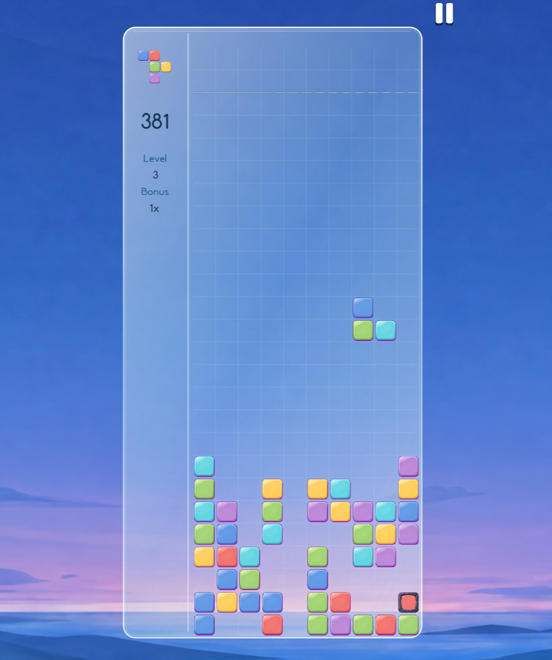 Tetcolor Duo game board with independently colored blocks in falling shapes